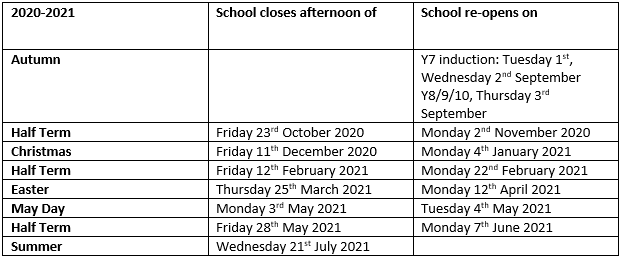 Term Dates | The Suthers School